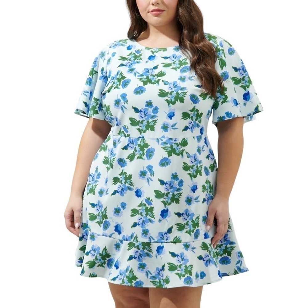 Sugarlips Curve Magnolis Floral Flouncy Flutter Sleeve Ruffle Hem Mini Dress